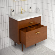 BD30CR06HW - Brandy 30 In. Single Integrated Rectangular Ceramic Sink Mid-Century Style Bathroom Vanity