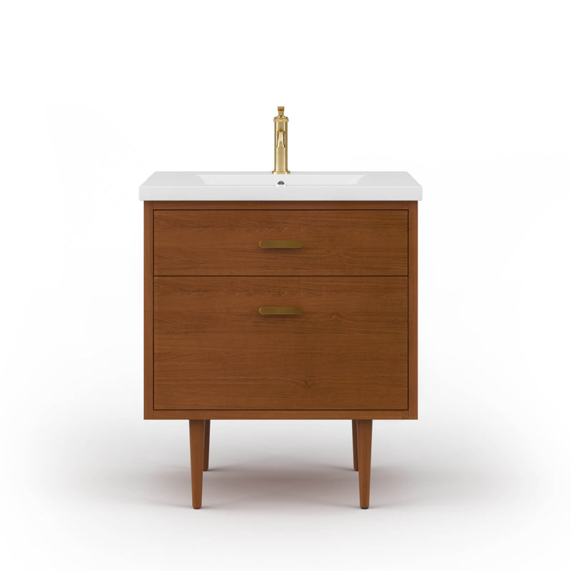 BD30CR06HW - Brandy 30 In. Single Integrated Rectangular Ceramic Sink Mid-Century Style Bathroom Vanity