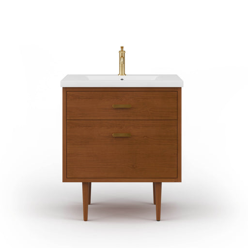 BD30CR06HW - Brandy 30 In. Single Integrated Rectangular Ceramic Sink Mid-Century Style Bathroom Vanity