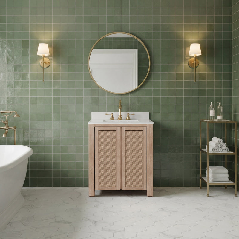 BE30EM00TL - Belmont 30 In. Single Sink Pre-Assembled Transitional Style Bathroom Vanity With 1" White Engineered Marble Countertop