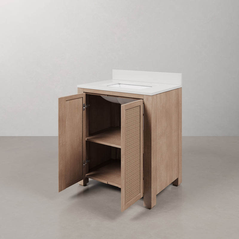 BE30EM00TL - Belmont 30 In. Single Sink Pre-Assembled Transitional Style Bathroom Vanity With 1" White Engineered Marble Countertop
