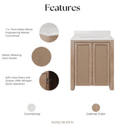 BE30EM00TL - Belmont 30 In. Single Sink Pre-Assembled Transitional Style Bathroom Vanity With 1" White Engineered Marble Countertop