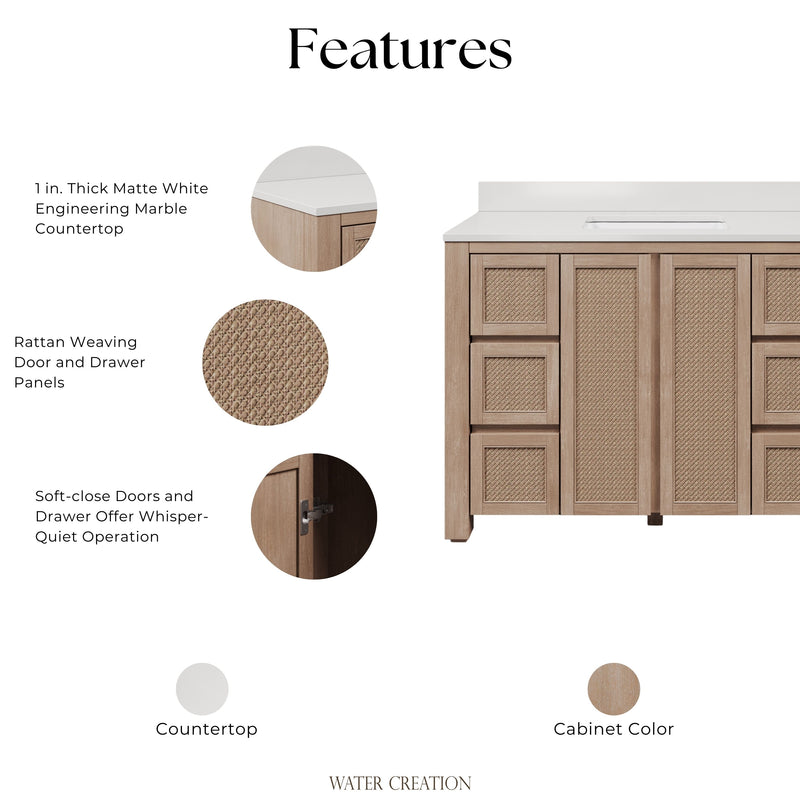 BE48EM00TL - Belmont 48 In. Single Sink Pre-Assembled Transitional Style Bathroom Vanity With 1" White Engineered Marble Countertop