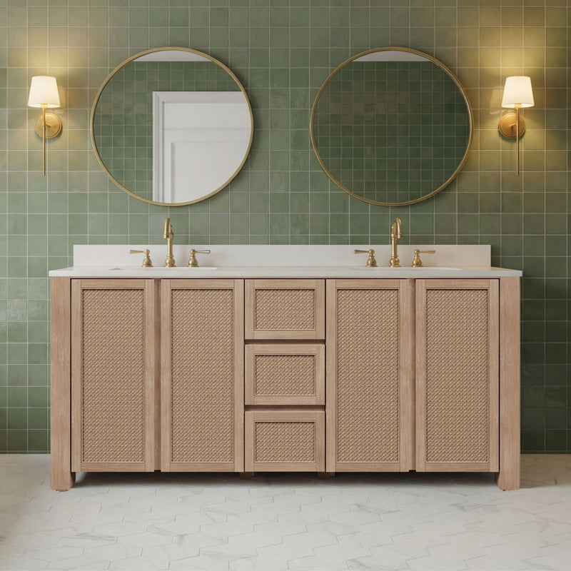 BE72EM00TL - Belmont 72 In. Double Sinks Pre-Assembled Transitional Style Bathroom Vanity With 1" White Engineered Marble Countertop