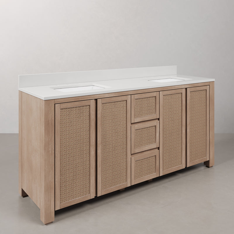 BE72EM00TL - Belmont 72 In. Double Sinks Pre-Assembled Transitional Style Bathroom Vanity With 1" White Engineered Marble Countertop