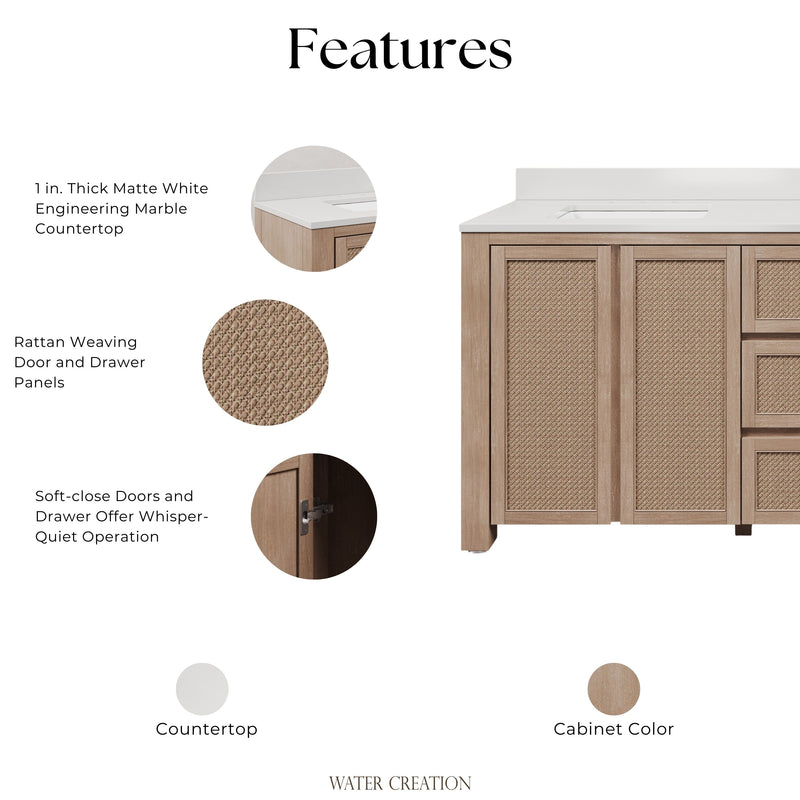 BE72EM00TL - Belmont 72 In. Double Sinks Pre-Assembled Transitional Style Bathroom Vanity With 1" White Engineered Marble Countertop