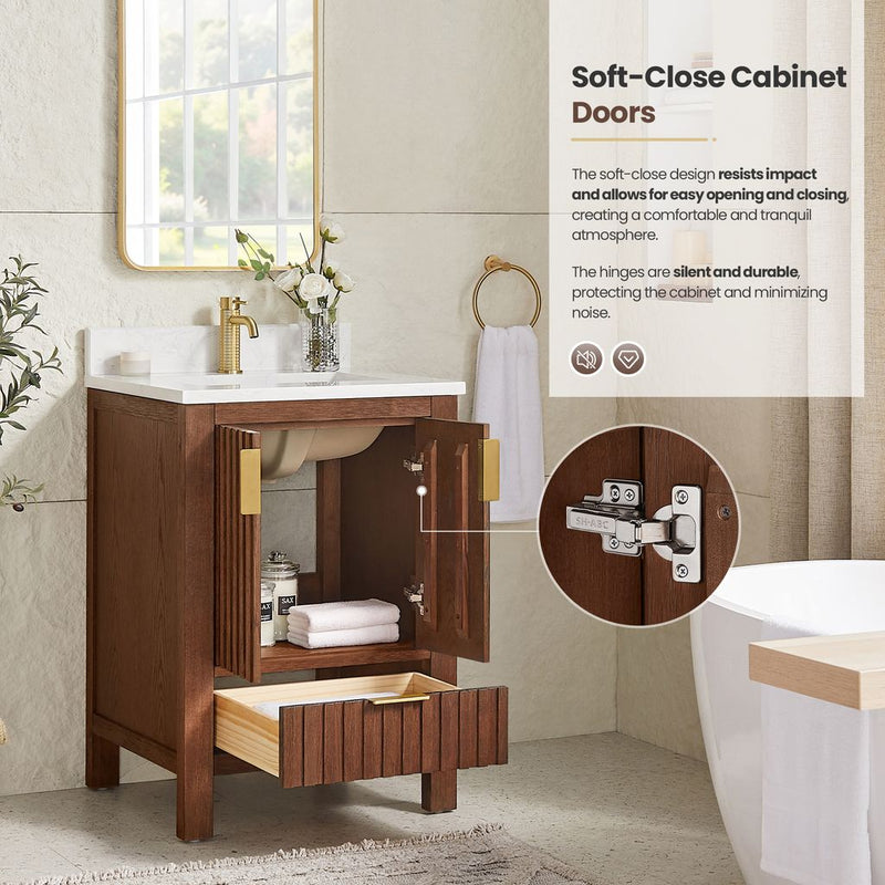 Vinnova 704224-AD-GW Shenzhen 24" Single Sink Bath Vanity in Aged Dark Brown Oak