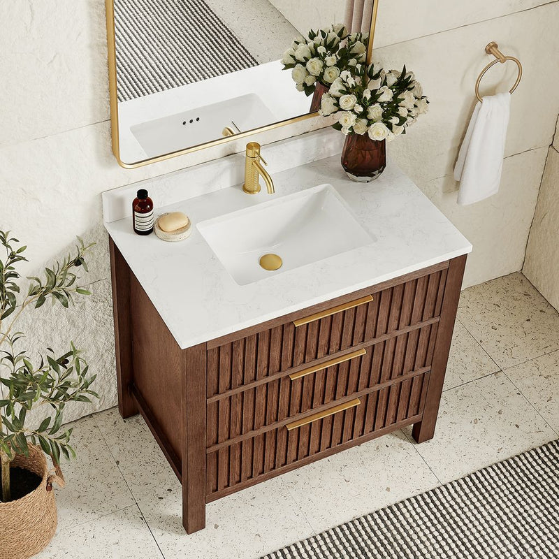 Vinnova 704236-AD-GW Shenzhen 36" Single Sink Bath Vanity in Aged Dark Brown Oak