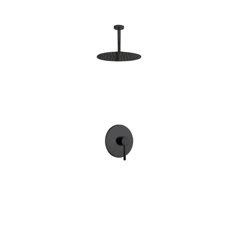 Kube Bath BK-RCR121V Aqua Rondo Matte Black Shower Set with Ceiling Mount 12" Rain Shower Head