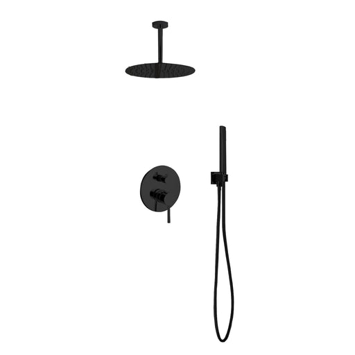 Kube Bath BK-RCR12HH2V Aqua Rondo Matte Black Shower Set with Ceiling Mount 12" Rain Shower and Handheld