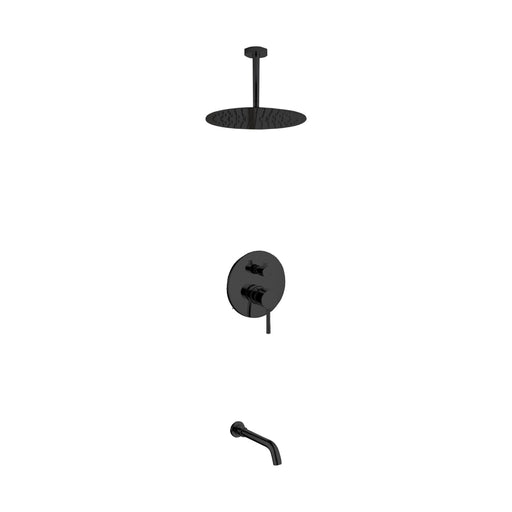 Kube Bath BK-RCR12TF2V Aqua Rondo Matte Black Shower Set with Ceiling Mount 12" Rain Shower and Tub Filler