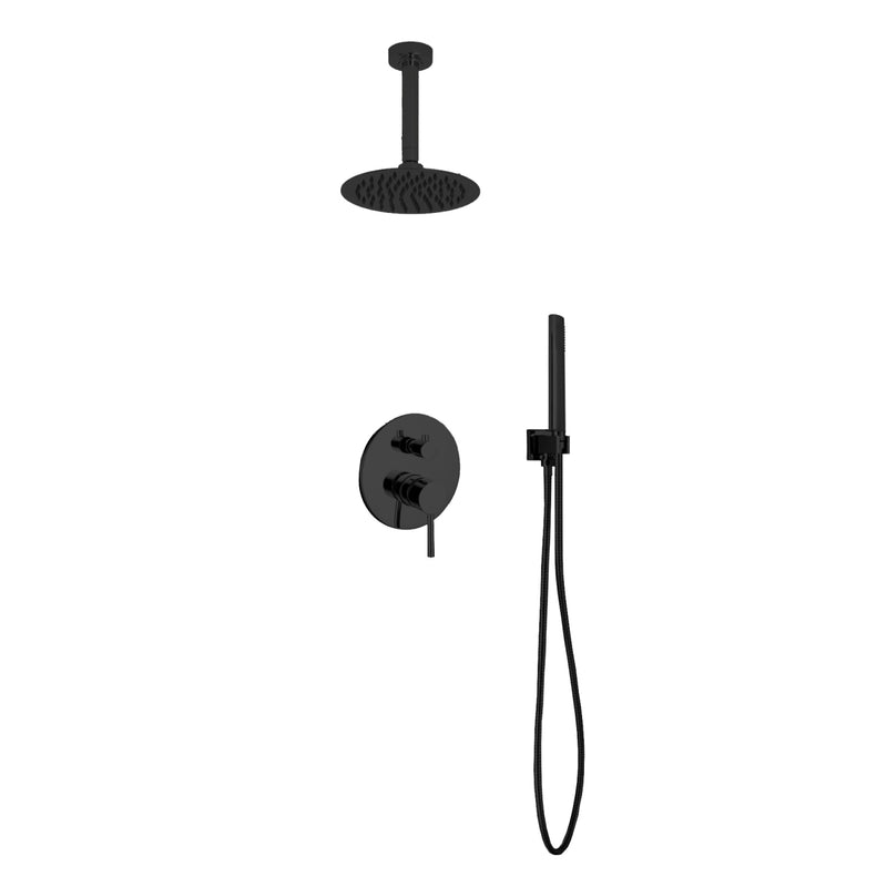 Kube Bath BK-RCR8HH2V Aqua Rondo Matte Black Shower Set with 8" Ceiling Mount Rain Shower and Handheld