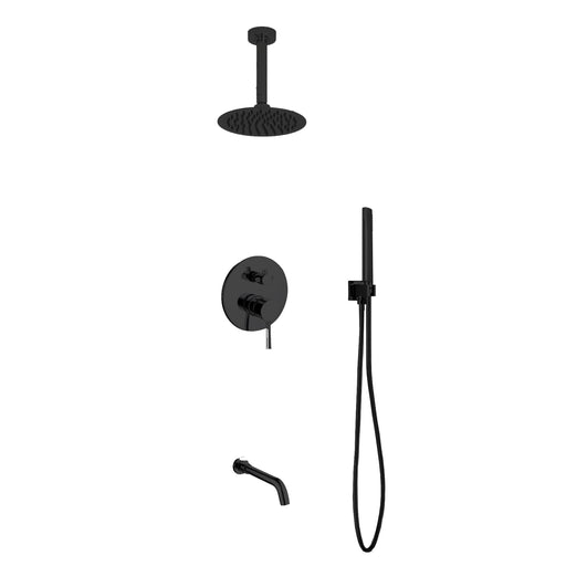 Kube Bath BK-RCR8HHTF3V Aqua Rondo Matte Black Shower Set with 8" Ceiling Mount Round Rain Shower, Handheld and Tub Filler