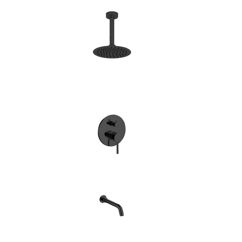 Kube Bath BK-RCR8TF2V Aqua Rondo Matte Black Shower Set with Ceiling Mount 8" Rain Shower and Tub Filler