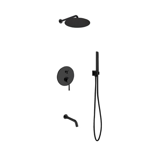 Kube Bath BK-RWR12TFHH3V Aqua Rondo Matte Black Shower Set with 12" Rain Shower, Handheld and Tub Filler