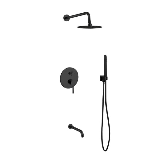 Kube Bath BK-RWR8TFHH3V Aqua Rondo Matte Black Shower Set with 8" Rain Shower, Handheld and Tub Filler