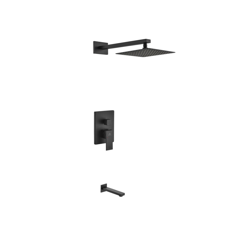 Kube Bath BK-WR200TF2V Aqua Piazza Matte Black Shower Set with 8" Square Rain Shower and Tub Filler