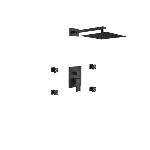 Kube Bath BK-WR3004J2V Aqua Piazza Matte Black Shower Set with 12" Square Rain Shower and 4 Body Jets