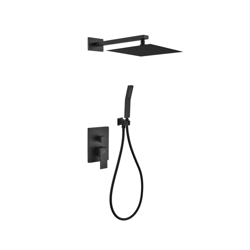 Kube Bath BK-WR300HH2V Aqua Piazza Matte Black Shower Set with 12" Square Rain Shower and Handheld