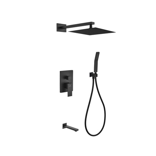 Kube Bath BK-WR300TFHH3V Aqua Piazza Matte Black Shower Set with 12" Square Rain Shower, Handheld and Tub Filler
