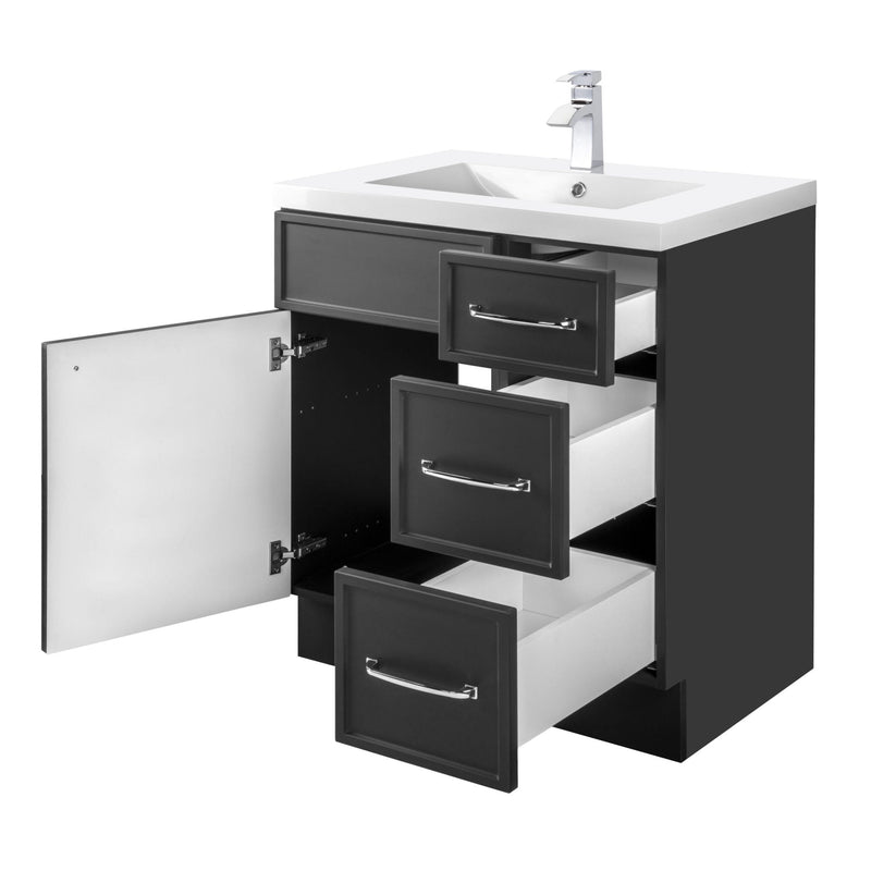 Cutler MANBLK30RHT Manhattan 30" Single Sink Free Standing Cultured Marble Top Bathroom Vanity - Black