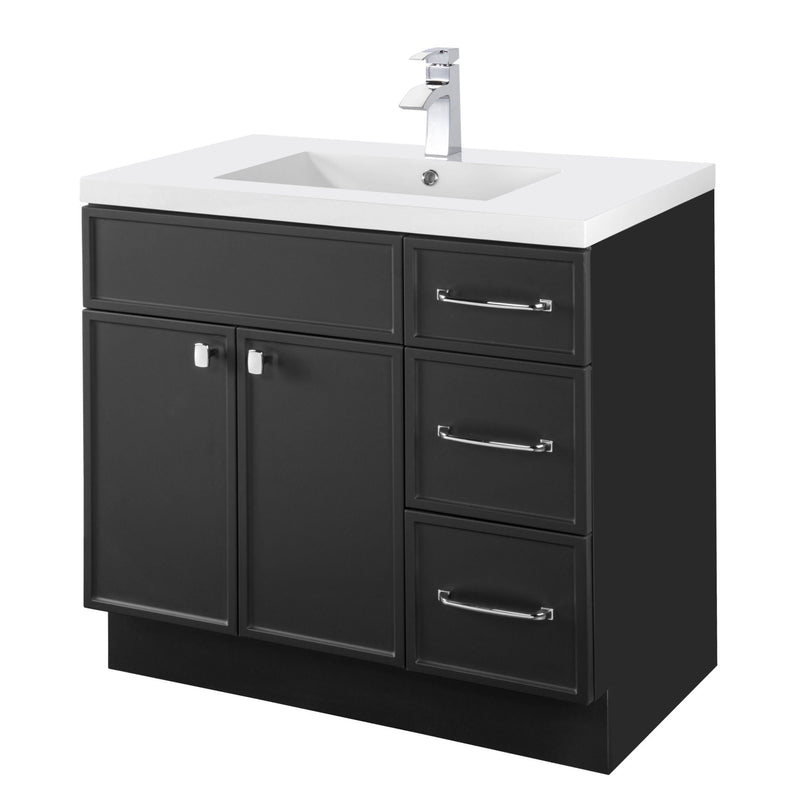 Cutler MANBLK36RHT Manhattan 36" Single Sink Free Standing Cultured Marble Top Bathroom Vanity - Black