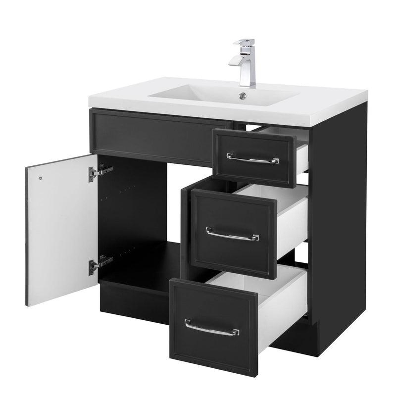 Cutler MANBLK36RHT Manhattan 36" Single Sink Free Standing Cultured Marble Top Bathroom Vanity - Black