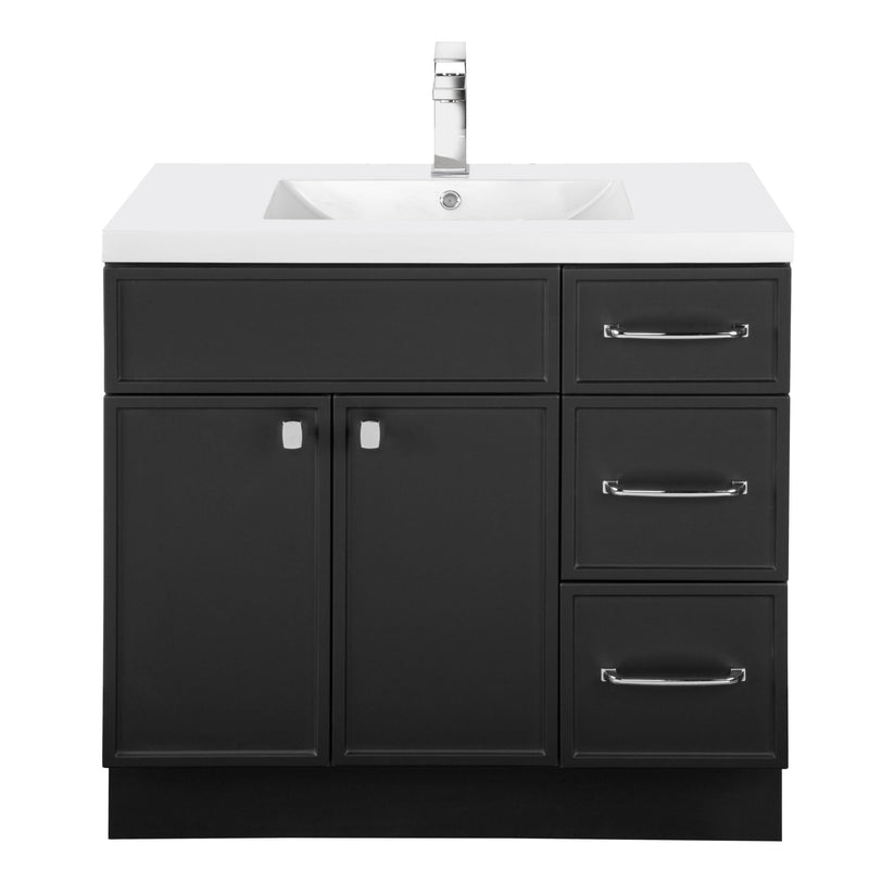 Cutler MANBLK36RHT Manhattan 36" Single Sink Free Standing Cultured Marble Top Bathroom Vanity - Black