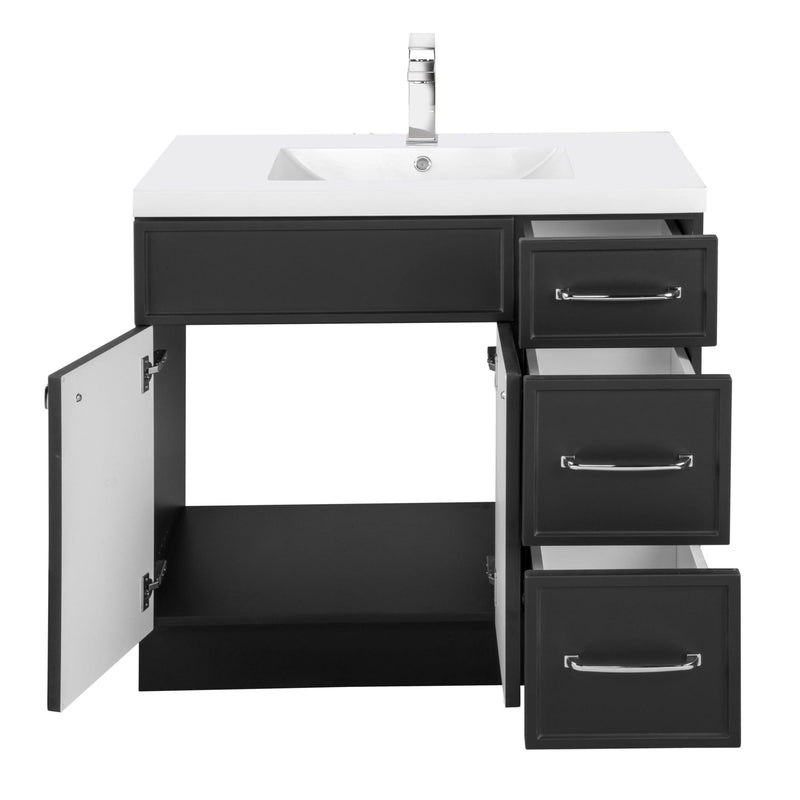 Cutler MANBLK36RHT Manhattan 36" Single Sink Free Standing Cultured Marble Top Bathroom Vanity - Black