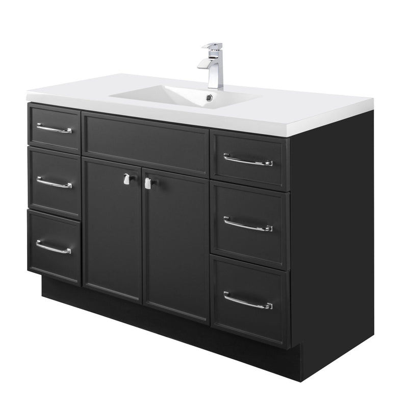 Cutler MANBLK48SBT Manhattan 48" Single Sink Free Standing Cultured Marble Top Bathroom Vanity - Black