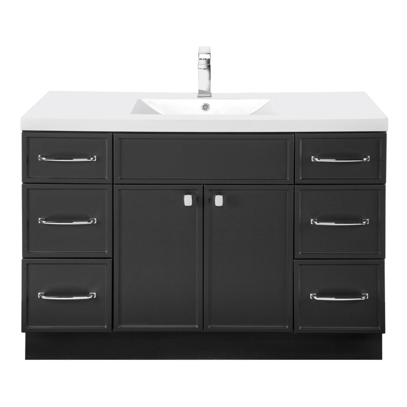 Cutler MANBLK48SBT Manhattan 48" Single Sink Free Standing Cultured Marble Top Bathroom Vanity - Black