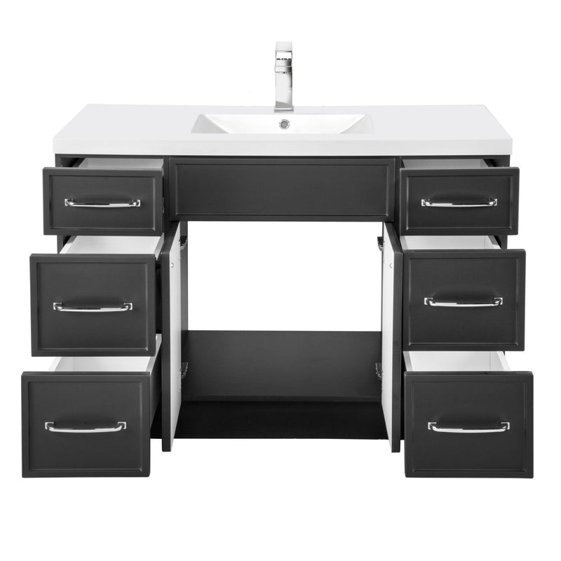 Cutler MANBLK48SBT Manhattan 48" Single Sink Free Standing Cultured Marble Top Bathroom Vanity - Black
