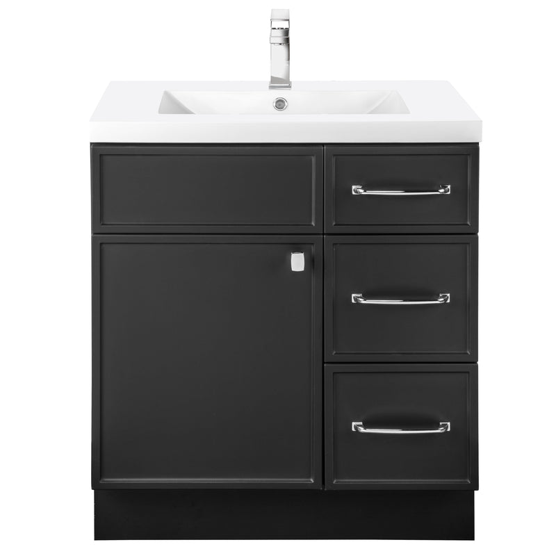 Cutler MANBLK30RHT Manhattan 30" Single Sink Free Standing Cultured Marble Top Bathroom Vanity - Black