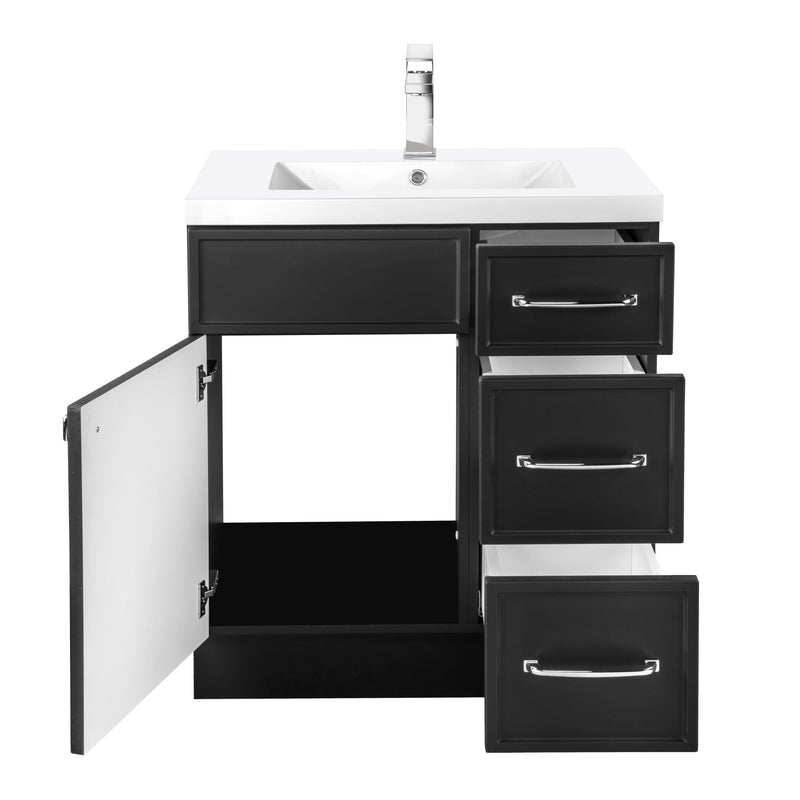 Cutler MANBLK30RHT Manhattan 30" Single Sink Free Standing Cultured Marble Top Bathroom Vanity - Black