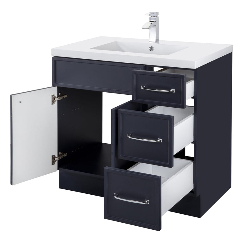 Cutler MANBLU36RHT Manhattan 36" Single Sink Free Standing Cultured Marble Top Bathroom Vanity - Blue