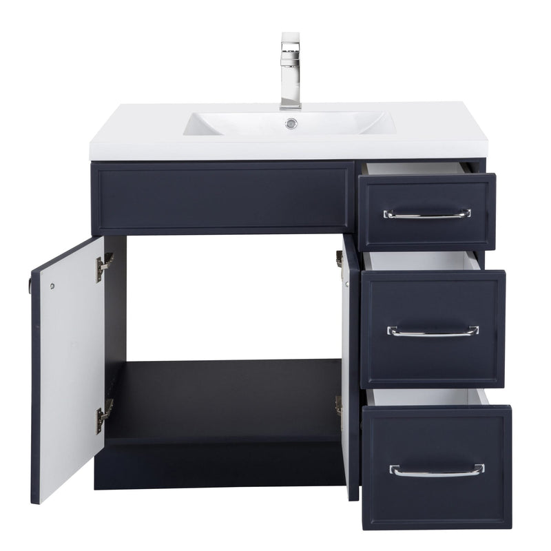 Cutler MANBLU36RHT Manhattan 36" Single Sink Free Standing Cultured Marble Top Bathroom Vanity - Blue