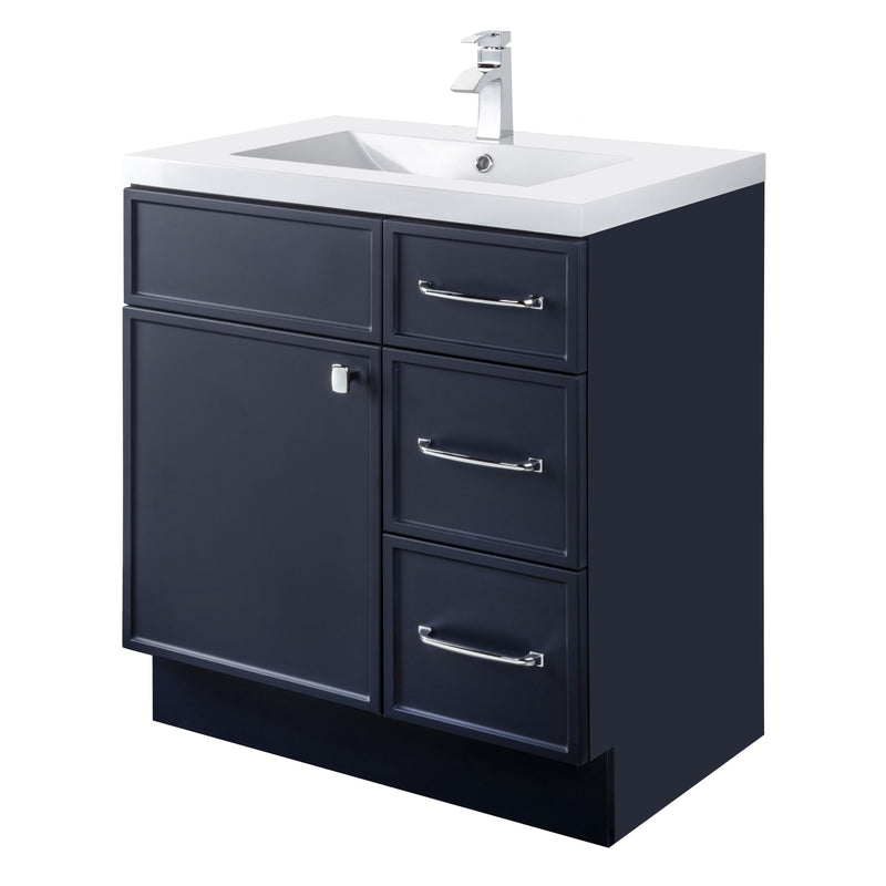 Cutler MANBLU30RHT Manhattan 30" Single Sink Free Standing Cultured Marble Top Bathroom Vanity - Blue