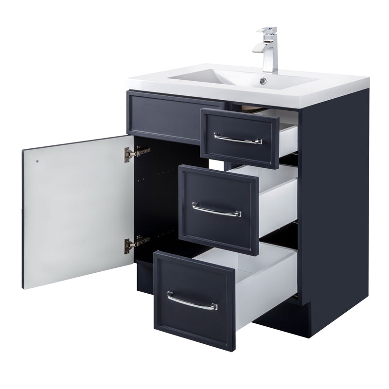 Cutler MANBLU30RHT Manhattan 30" Single Sink Free Standing Cultured Marble Top Bathroom Vanity - Blue