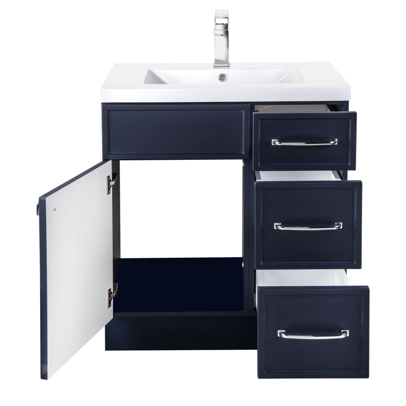 Cutler MANBLU30RHT Manhattan 30" Single Sink Free Standing Cultured Marble Top Bathroom Vanity - Blue