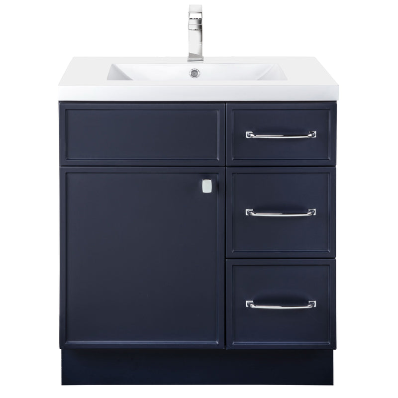 Cutler MANBLU30RHT Manhattan 30" Single Sink Free Standing Cultured Marble Top Bathroom Vanity - Blue