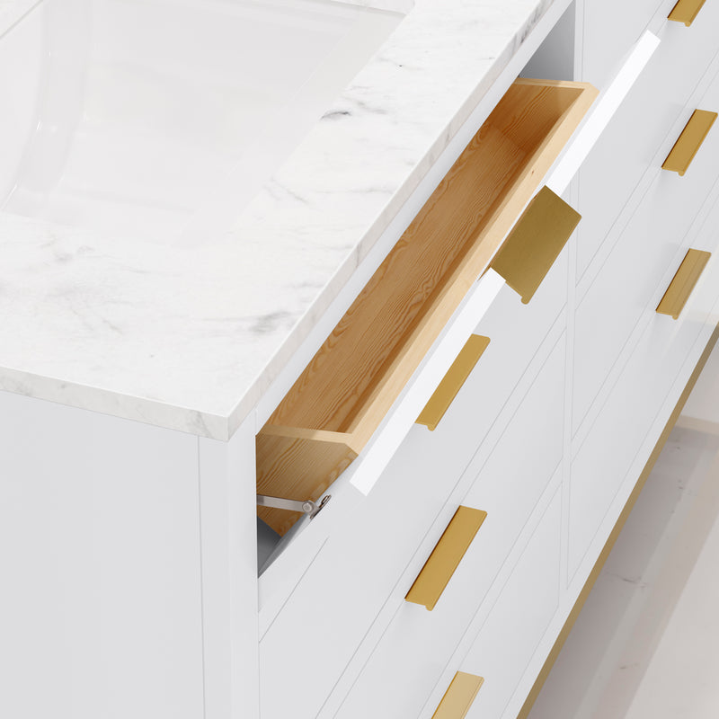 BR60CW06PW - Bristol 60 In. Double Sink Pre-Assembled Modern Style Bathroom Vanity With 1" Carrara White Marble Top