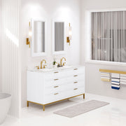 BR60CW06PW - Bristol 60 In. Double Sink Pre-Assembled Modern Style Bathroom Vanity With 1" Carrara White Marble Top