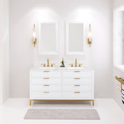 BR60CW06PW - Bristol 60 In. Double Sink Pre-Assembled Modern Style Bathroom Vanity With 1" Carrara White Marble Top