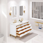 BR60CW06PW - Bristol 60 In. Double Sink Pre-Assembled Modern Style Bathroom Vanity With 1" Carrara White Marble Top