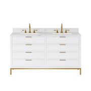 BR60CW06PW - Bristol 60 In. Double Sink Pre-Assembled Modern Style Bathroom Vanity With 1" Carrara White Marble Top
