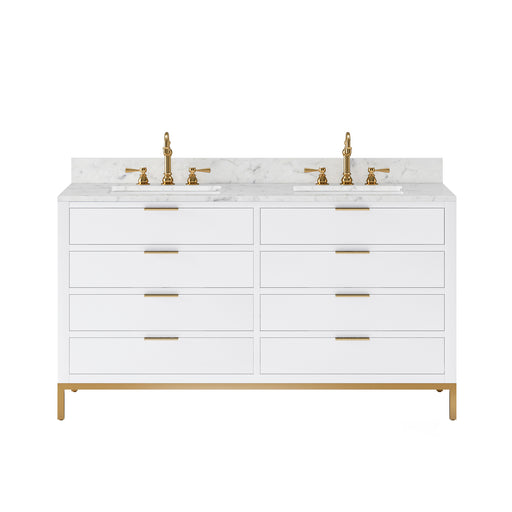 BR60CW06PW - Bristol 60 In. Double Sink Pre-Assembled Modern Style Bathroom Vanity With 1" Carrara White Marble Top