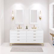 BR72CW06PW - Bristol 72 In. Double Sink Pre-Assembled Modern Style Bathroom Vanity With 1" Carrara White Marble Top