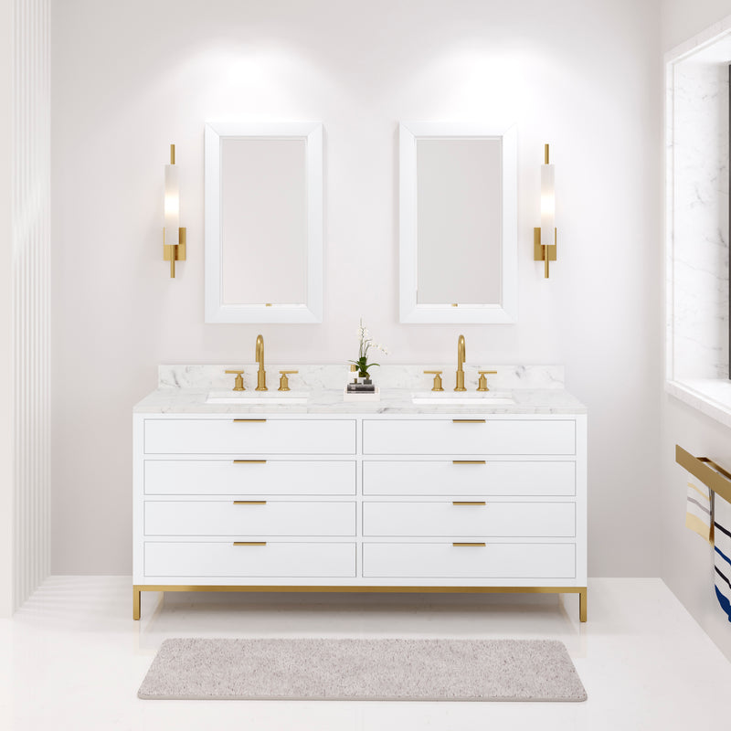 BR72CW06PW - Bristol 72 In. Double Sink Pre-Assembled Modern Style Bathroom Vanity With 1" Carrara White Marble Top
