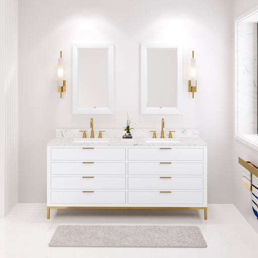 BR72CW06PW - Bristol 72 In. Double Sink Pre-Assembled Modern Style Bathroom Vanity With 1" Carrara White Marble Top