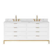 BR72CW06PW - Bristol 72 In. Double Sink Pre-Assembled Modern Style Bathroom Vanity With 1" Carrara White Marble Top